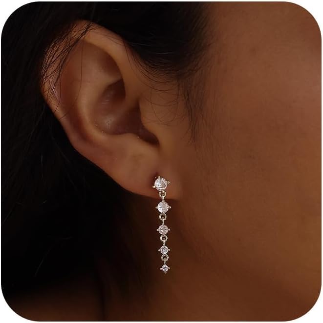SELFROSE Store Silver Earrings for Women,Dainty Dangle Earrings Silver Plated Drop Earrings for Women Trendy Hypoallergenic CZ Stud Earrings Wedding Pearl Earrings Dangling Cute Small Hoop Earrings Jewelry - Image 1